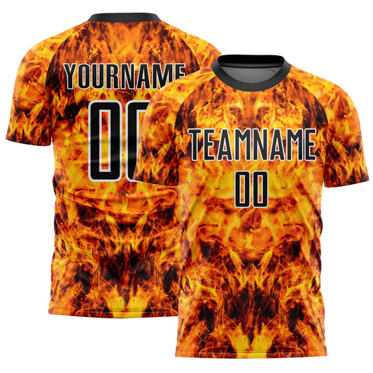 Custom Yellow Black-White Flame Sublimation Soccer Uniform Jersey - Main View