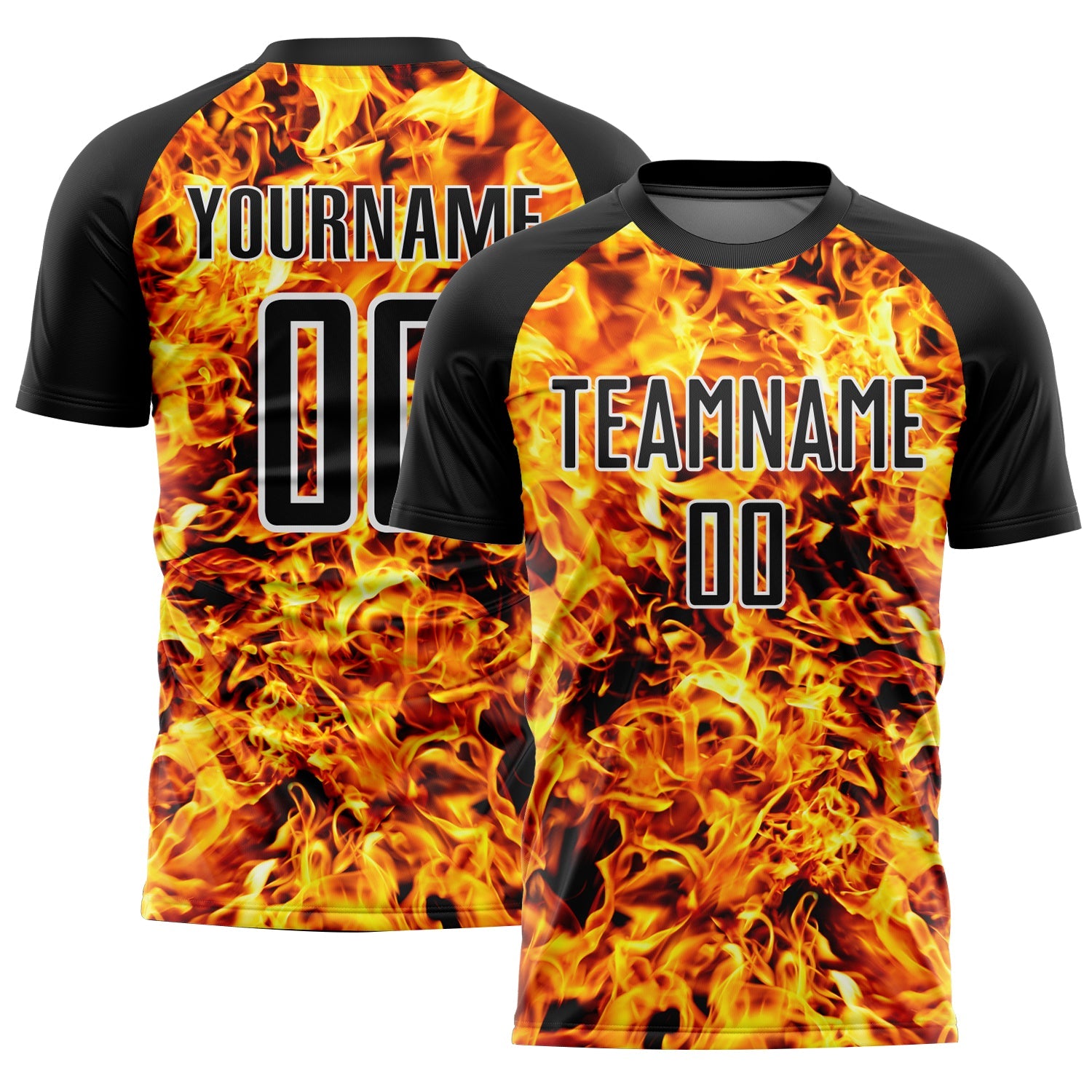Custom Black White Flame Sublimation Soccer Uniform Jersey - Main View