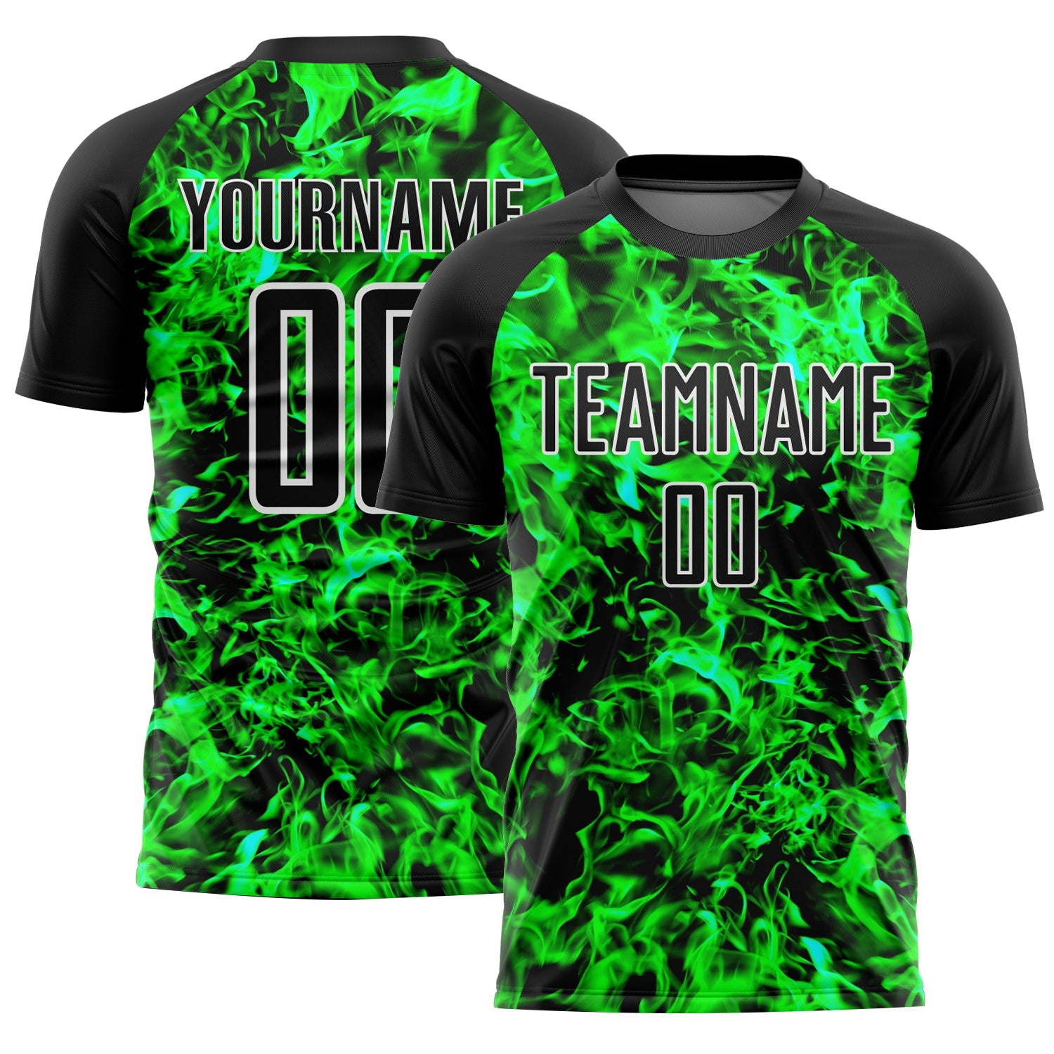 Custom Black Grass Green-White Flame Sublimation Soccer Uniform Jersey - Main View