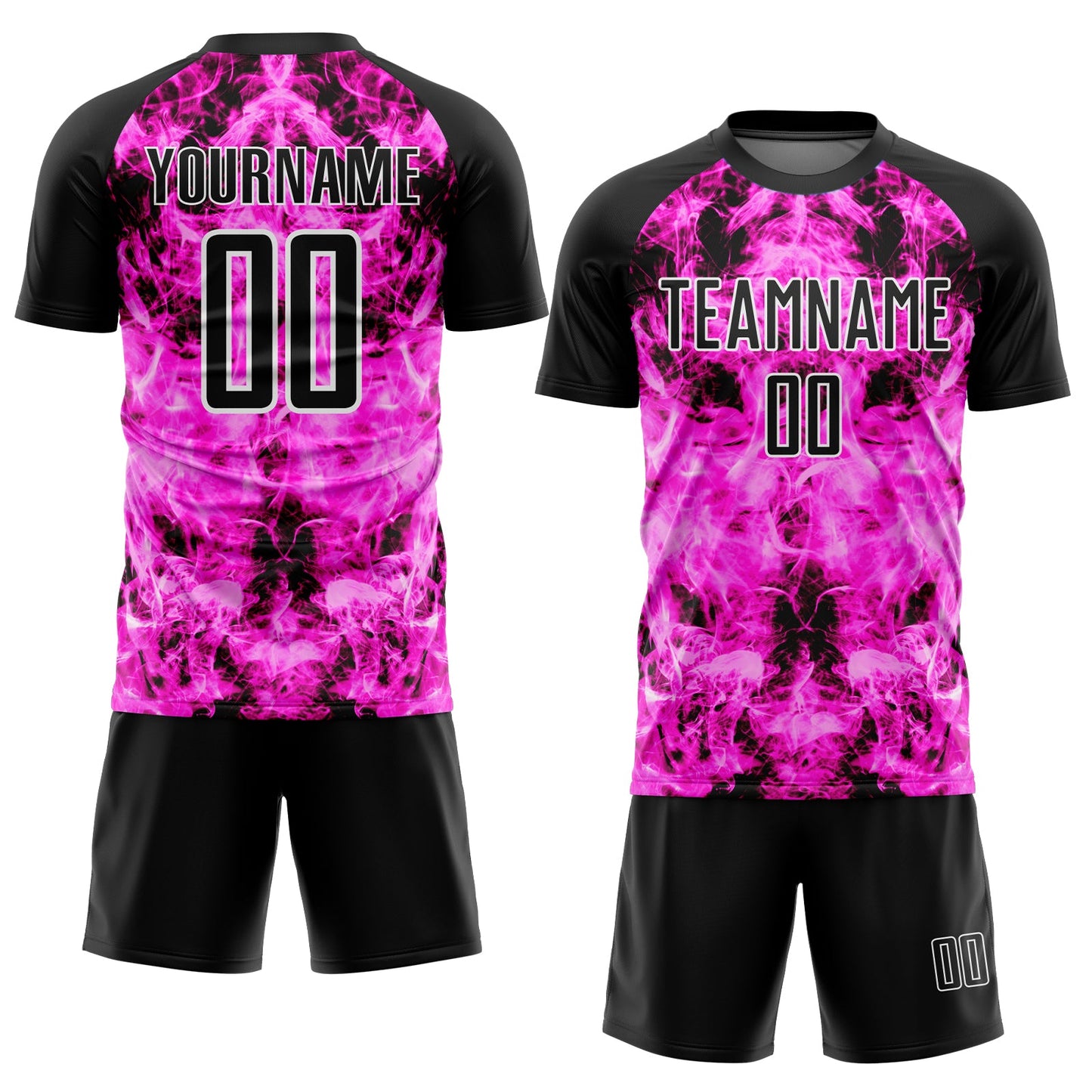 Custom Black Pink-White Flame Sublimation Soccer Uniform Jersey view 2
