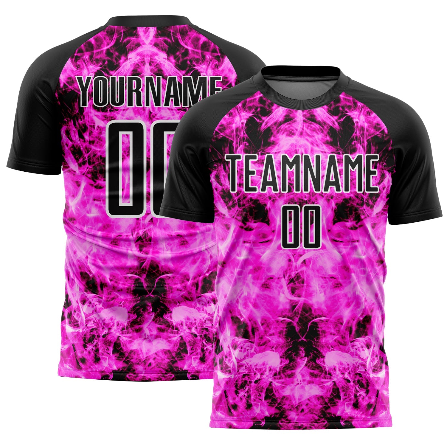 Custom Black Pink-White Flame Sublimation Soccer Uniform Jersey - Main View