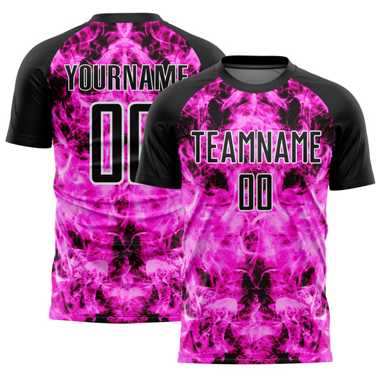 Custom Black Pink-White Flame Sublimation Soccer Uniform Jersey - Main View