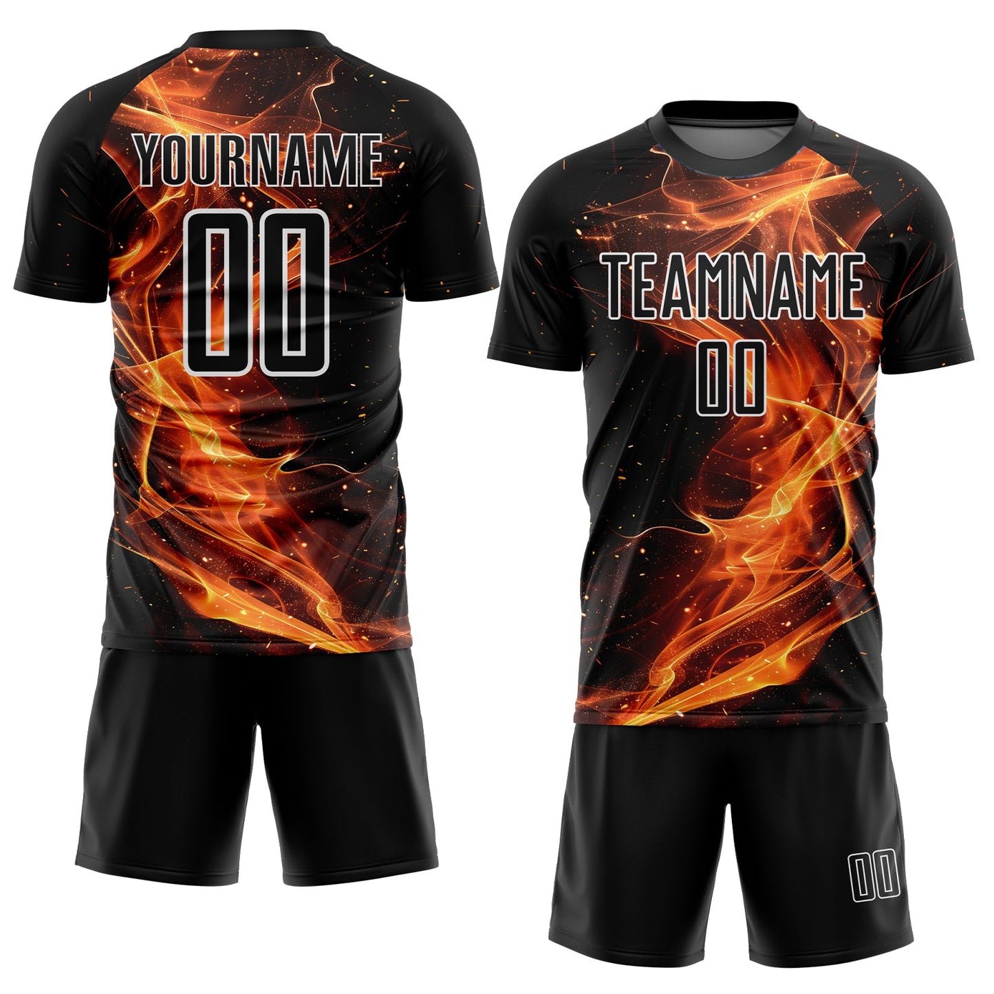 Custom Black Gold-White Flame Sublimation Soccer Uniform Jersey view 2
