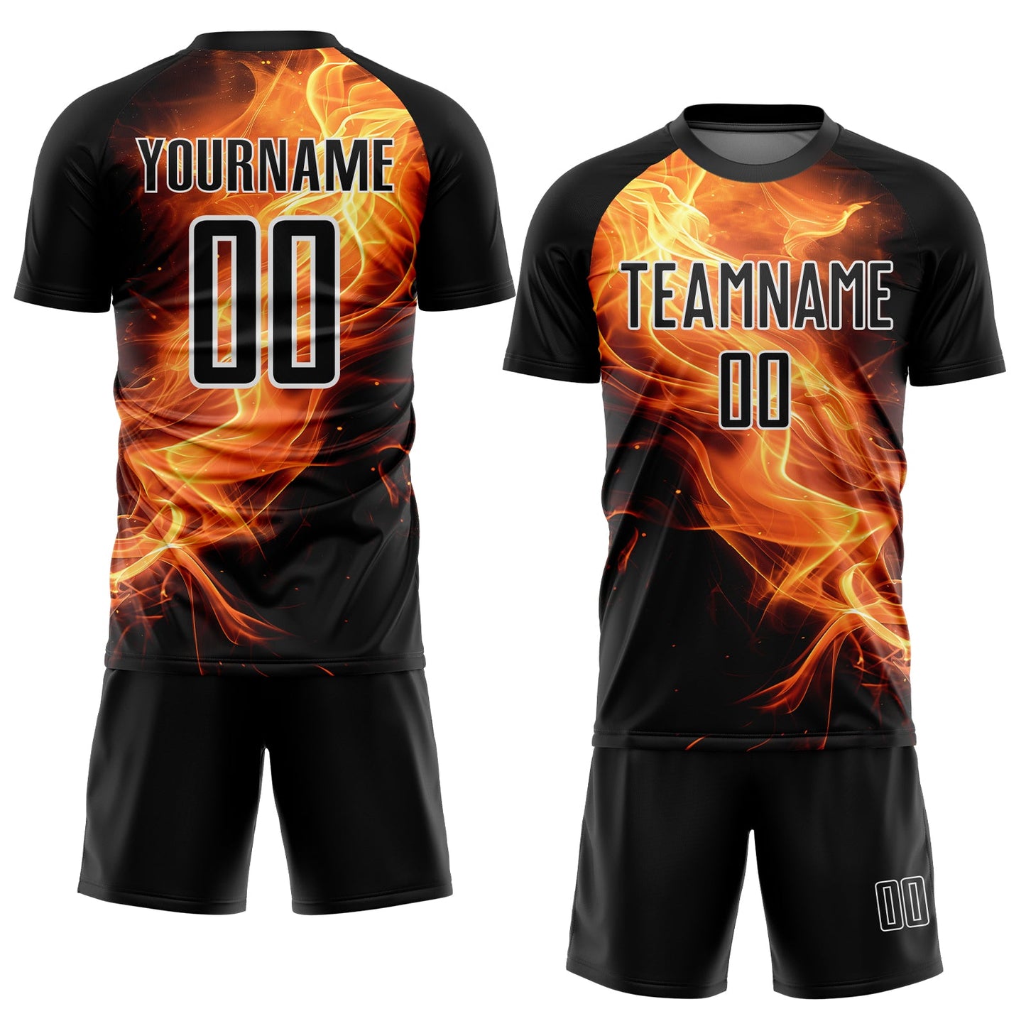 Custom Black Gold-White Flame Sublimation Soccer Uniform Jersey view 2