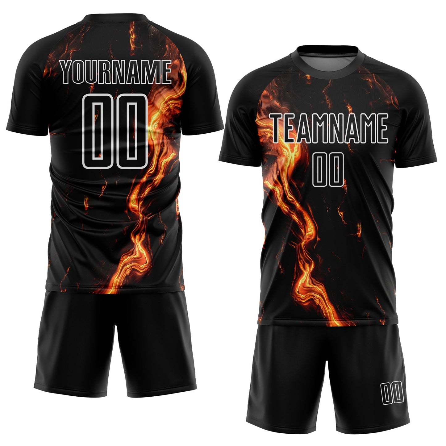 Custom Black Gold-White Flame Sublimation Soccer Uniform Jersey view 2