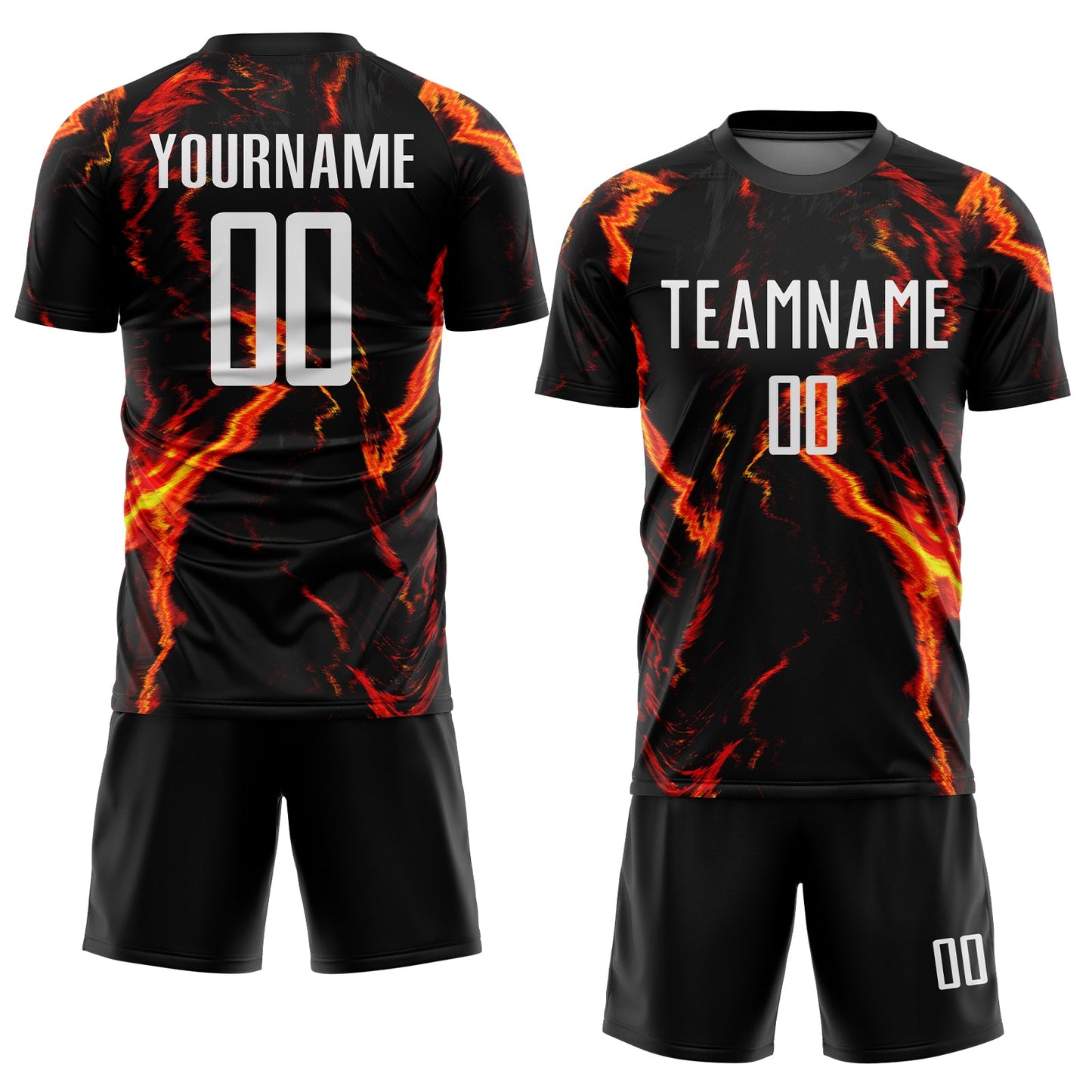 Custom Black White-Gold Flame Sublimation Soccer Uniform Jersey view 2