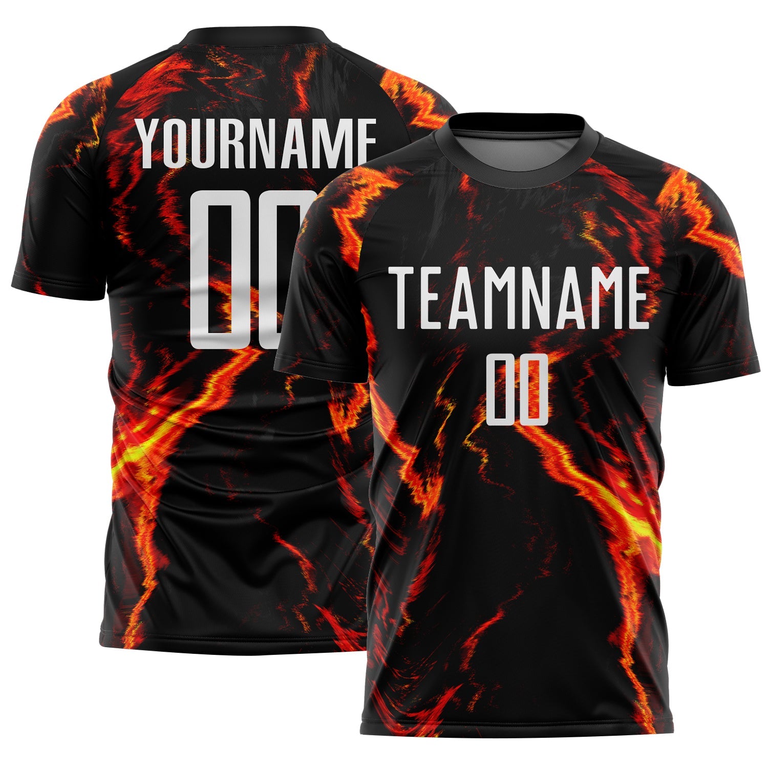 Custom Black White-Gold Flame Sublimation Soccer Uniform Jersey - Main View