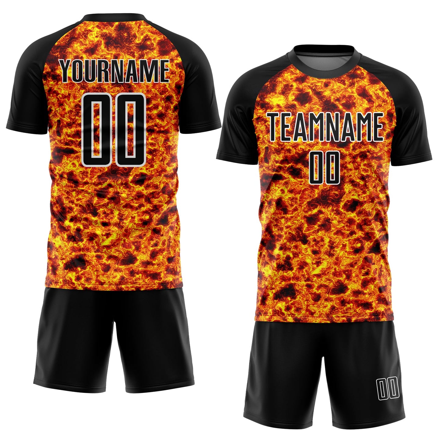 Custom Black Gold-White Flame Sublimation Soccer Uniform Jersey view 2