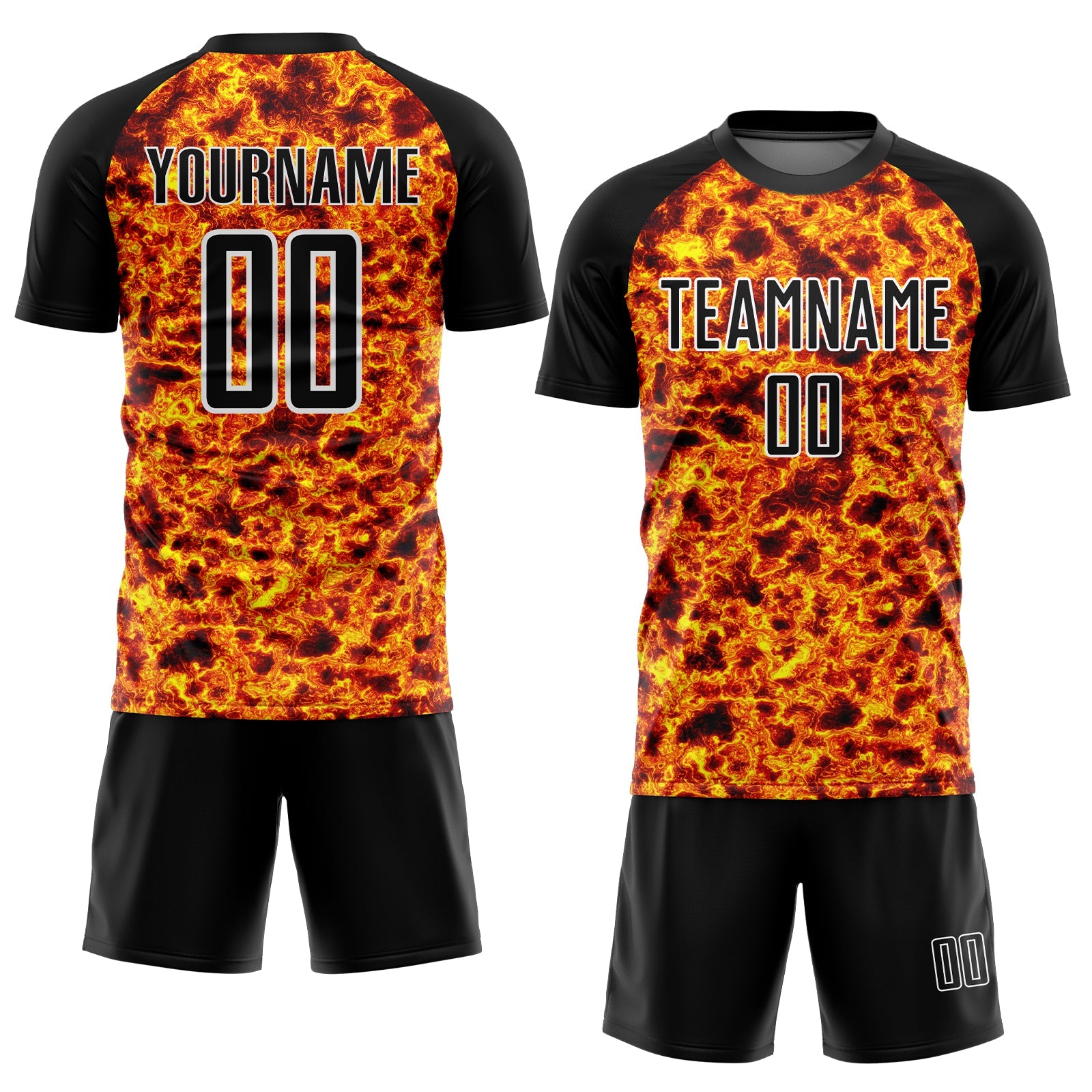 Custom Black Gold-White Flame Sublimation Soccer Uniform Jersey view 2