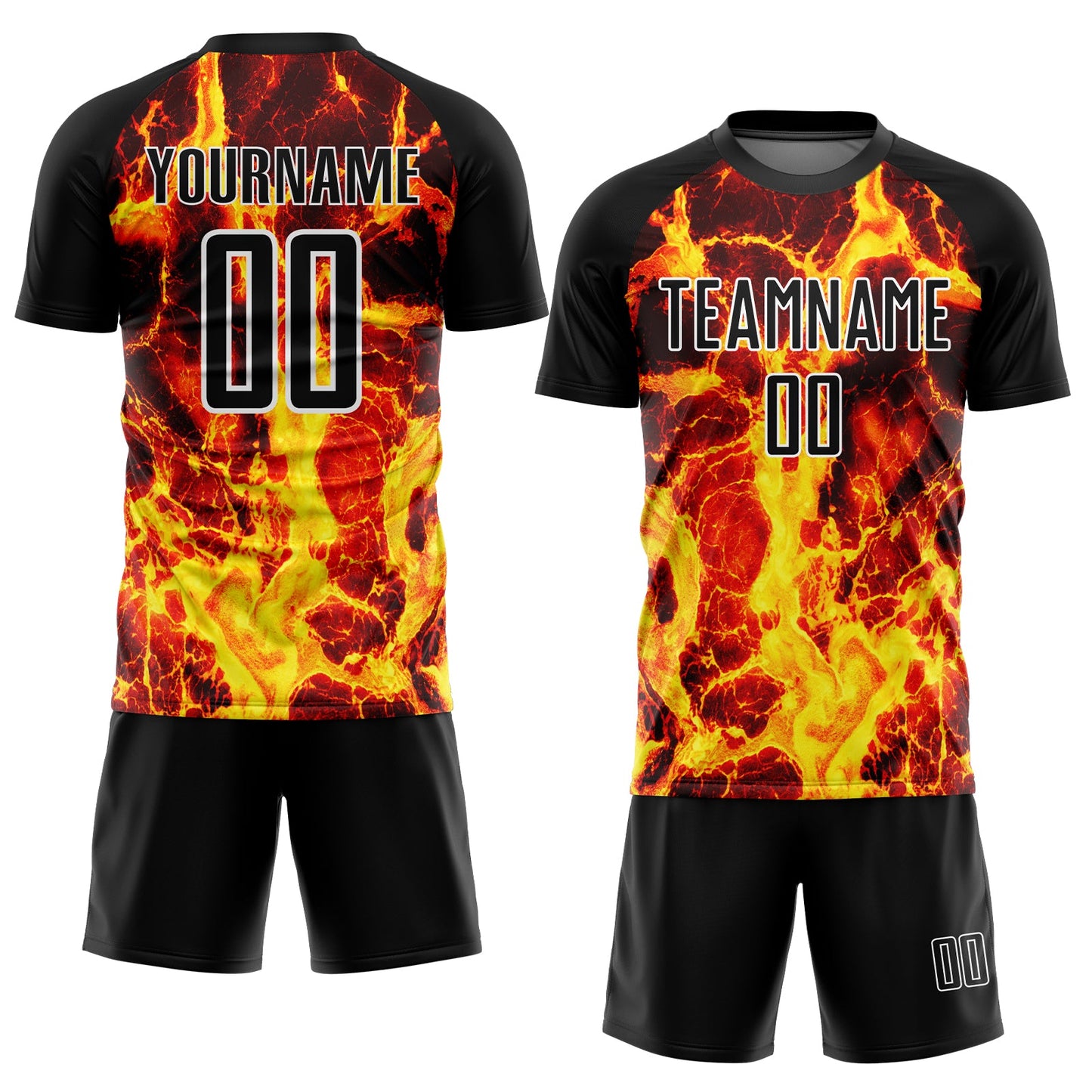 Custom Black Gold-White Flame Sublimation Soccer Uniform Jersey view 2
