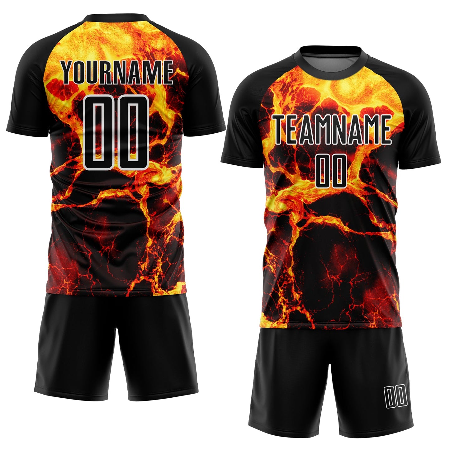 Custom Black Gold-White Flame Sublimation Soccer Uniform Jersey view 2