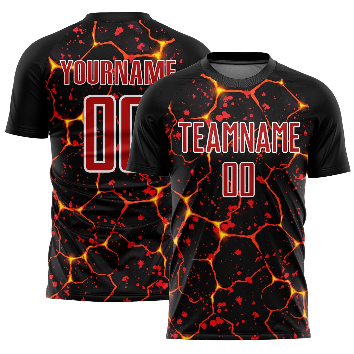 Custom Black Red-White Flame And Splash Sublimation Soccer Uniform Jersey - Main View