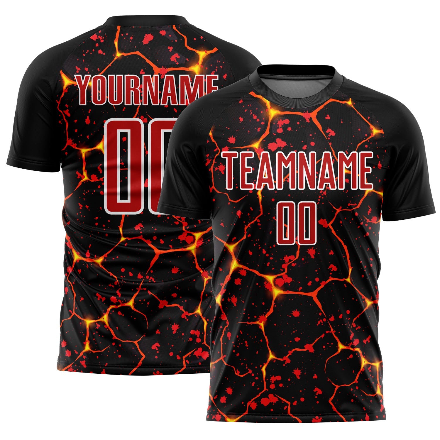 Custom Black Red-White Flame And Splash Sublimation Soccer Uniform Jersey - Main View
