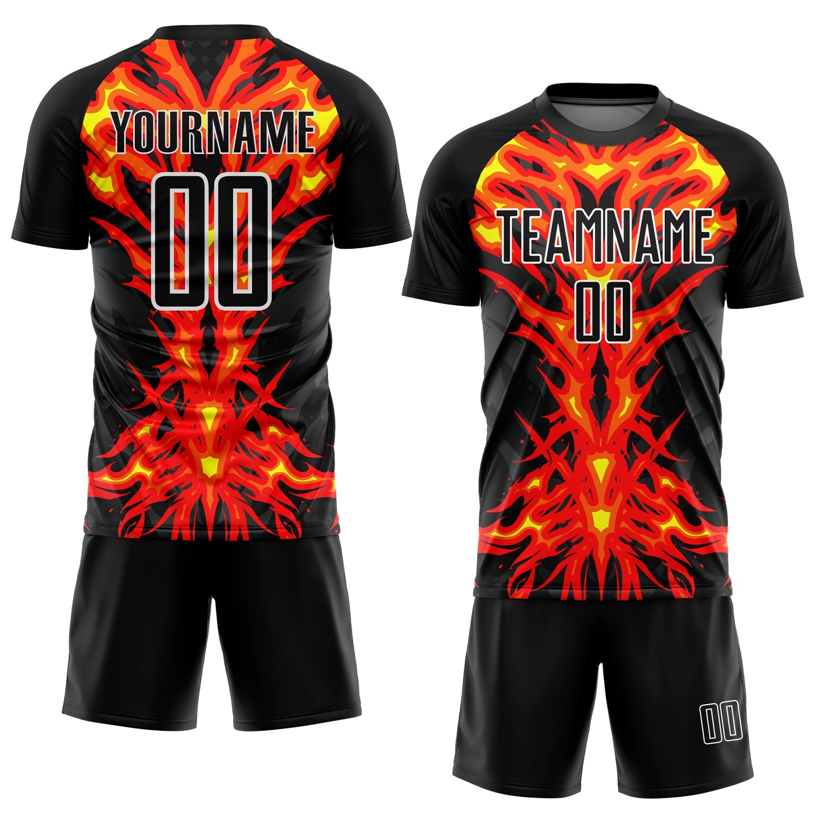 Custom Black Red-White Flame Sublimation Soccer Uniform Jersey view 2