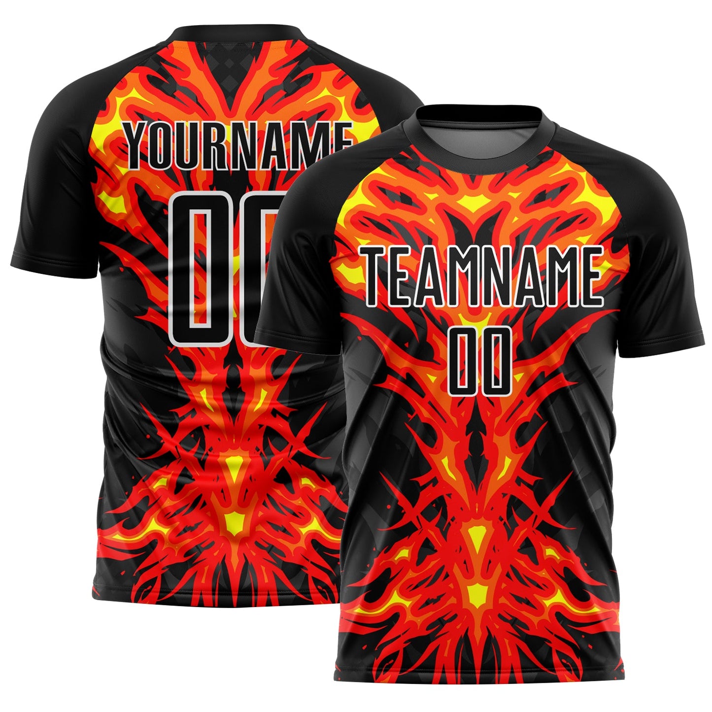 Custom Black Red-White Flame Sublimation Soccer Uniform Jersey - Main View