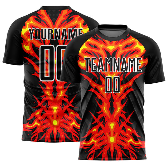 Custom Black Red-White Flame Sublimation Soccer Uniform Jersey - Main View
