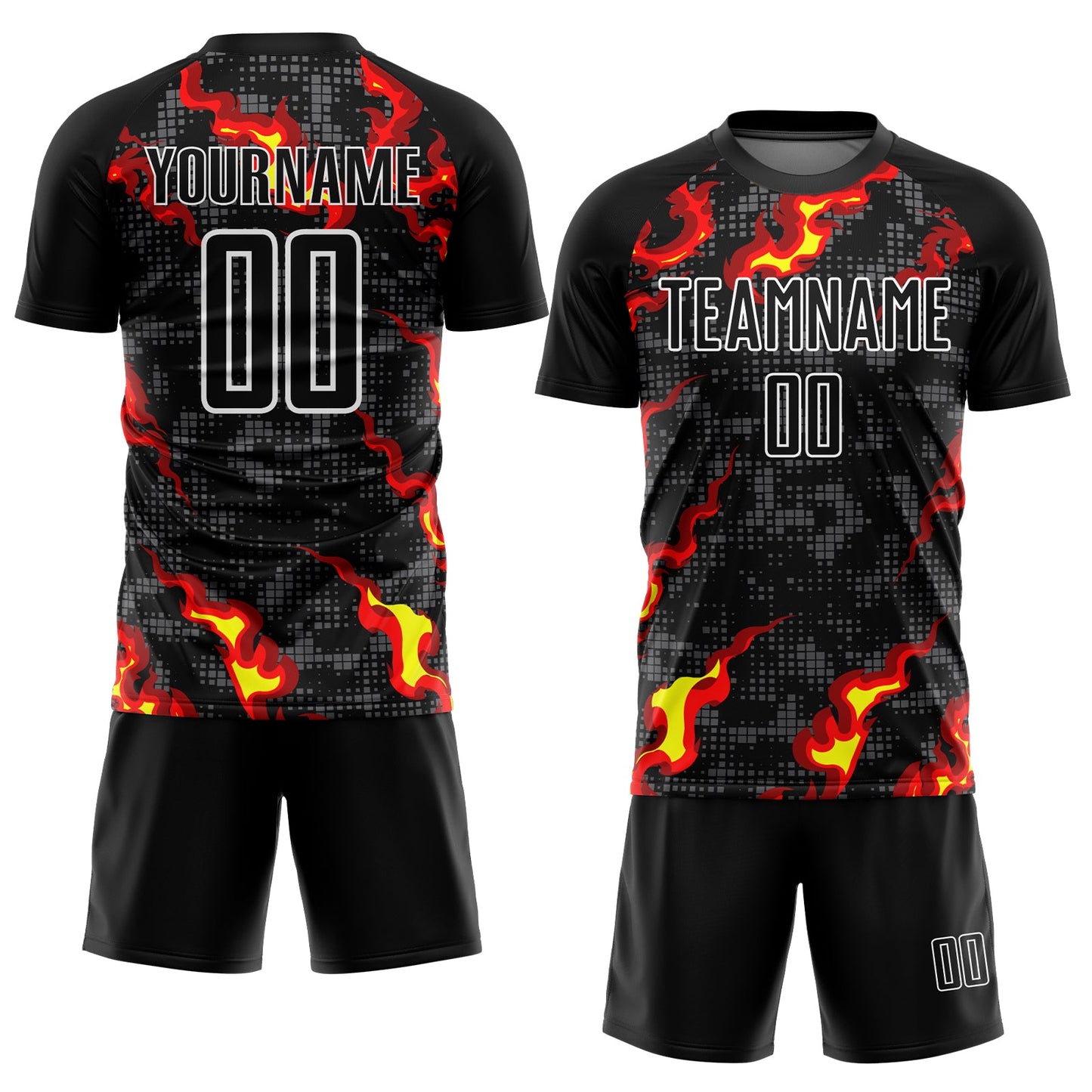 Custom Black Gray Red-Gold Flame Sublimation Soccer Uniform Jersey view 2