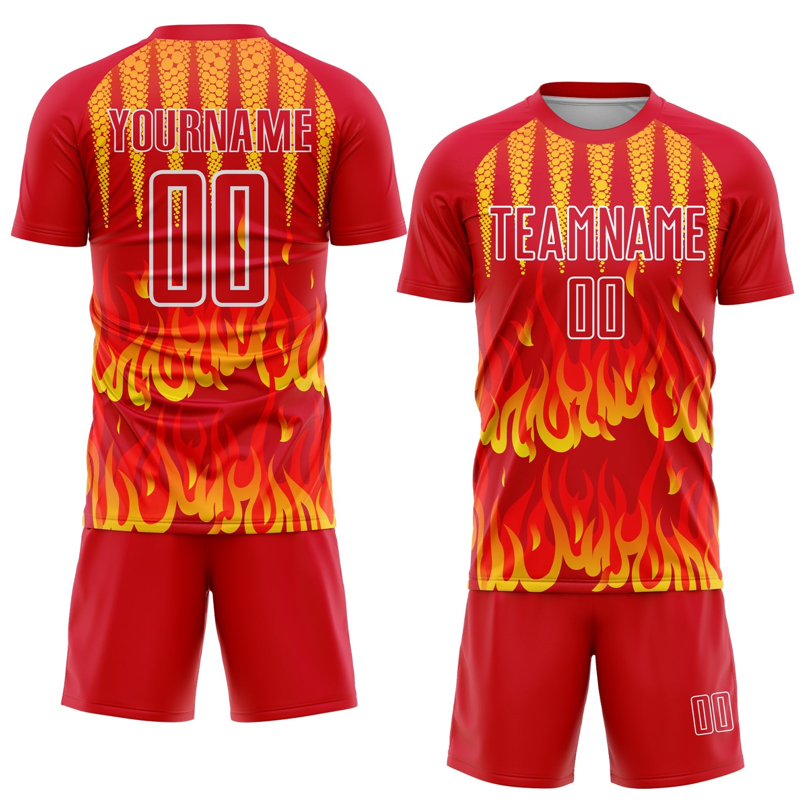 Custom Red Yellow-White Flame Sublimation Soccer Uniform Jersey view 2