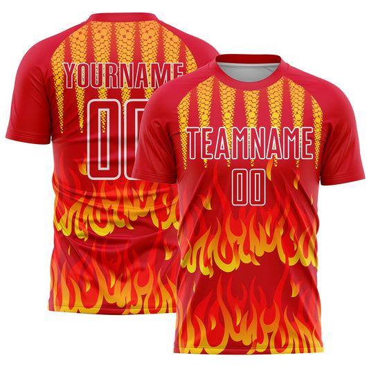 Custom Red Yellow-White Flame Sublimation Soccer Uniform Jersey - Main View