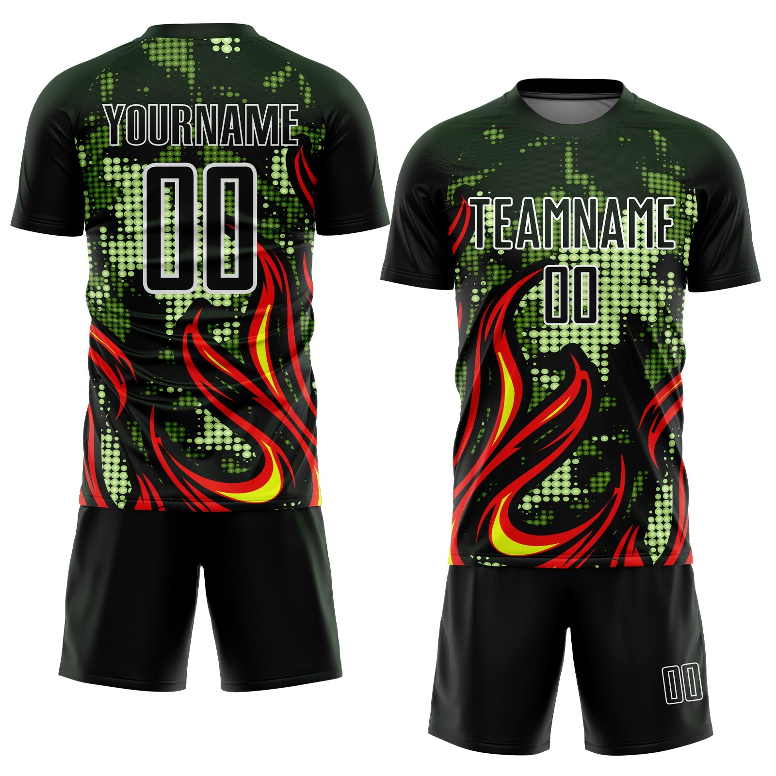 Custom Olive Red-Gold Flame Sublimation Salute To Service Soccer Uniform Jersey view 2