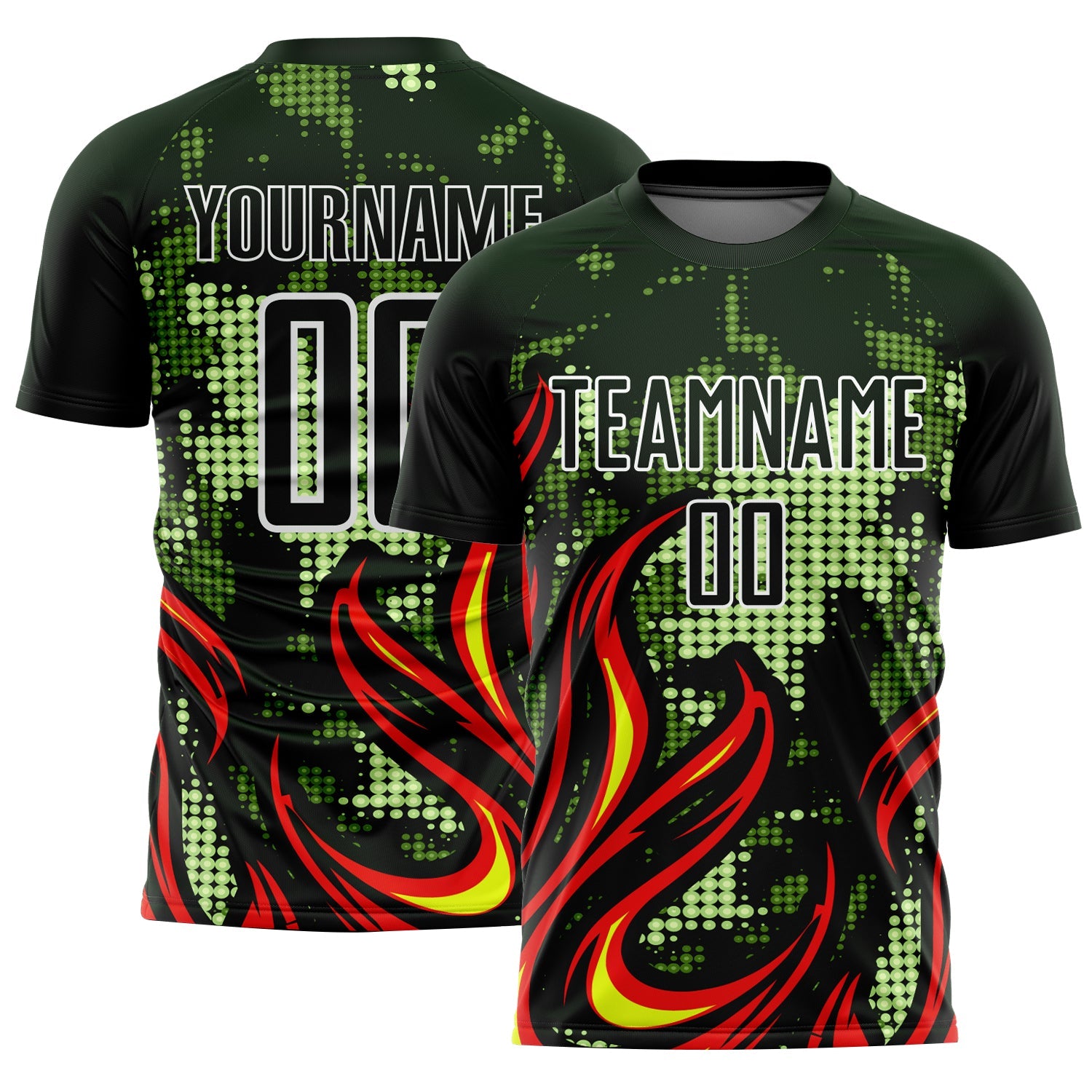Custom Olive Red-Gold Flame Sublimation Salute To Service Soccer Uniform Jersey - Main View