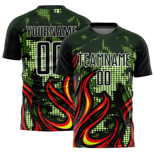 Custom Olive Red-Gold Flame Sublimation Salute To Service Soccer Uniform Jersey - Main View