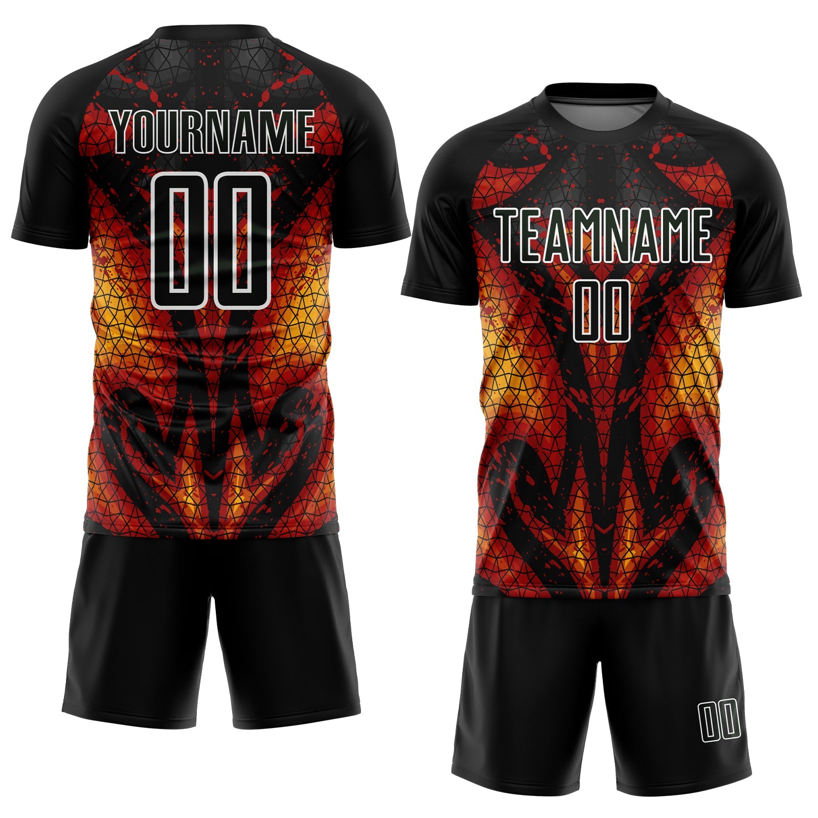 Custom Black Red-Gold Flame Sublimation Soccer Uniform Jersey view 2