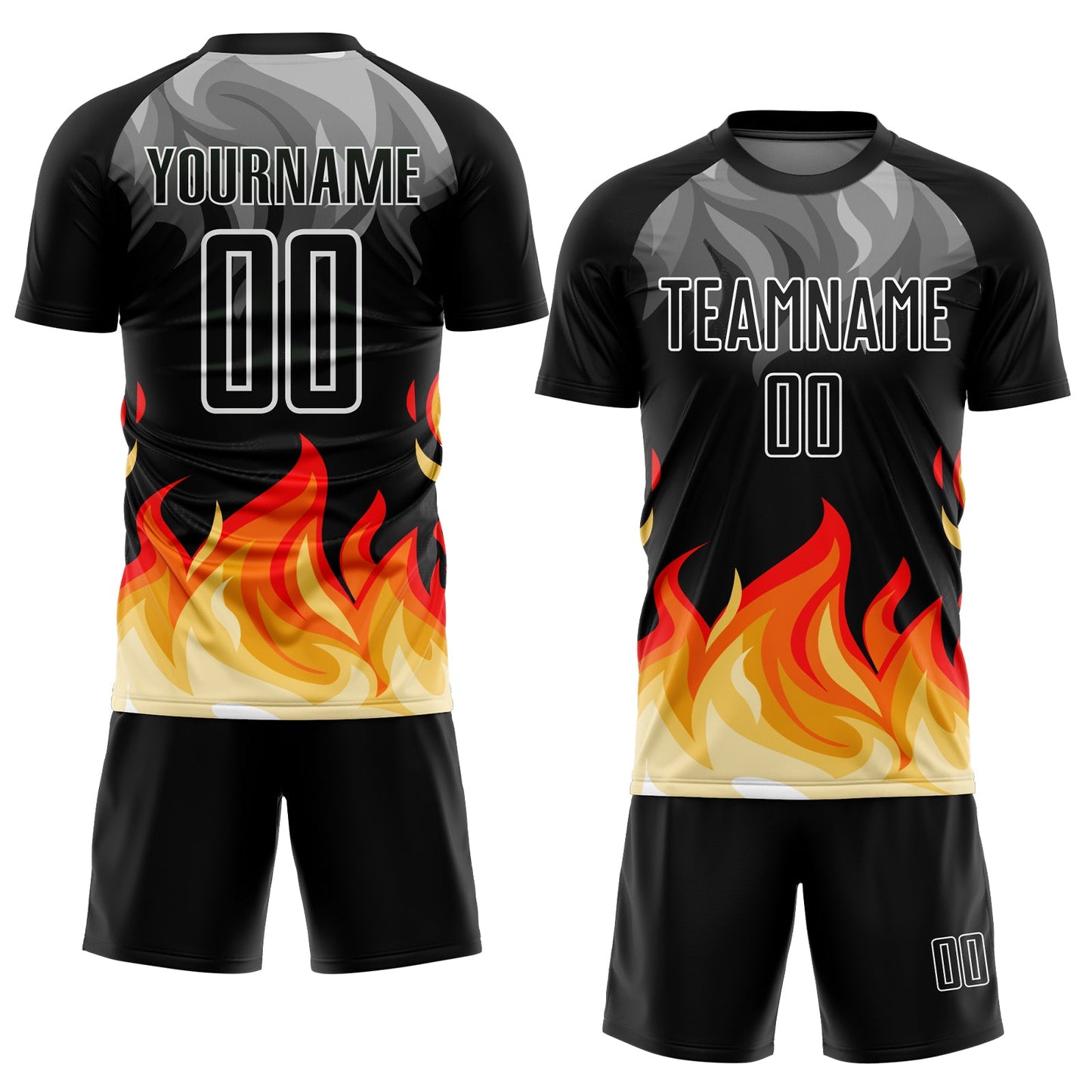 Custom Black Gray Red-Gold Flame Sublimation Soccer Uniform Jersey view 2