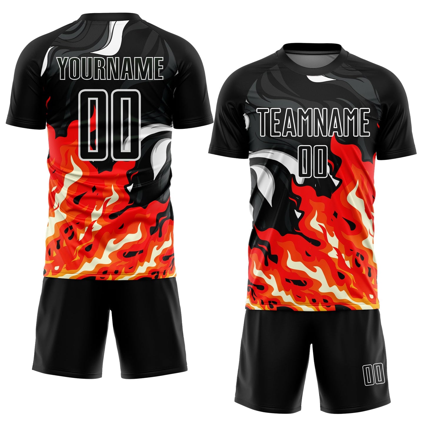 Custom Black Red-Orange Flame Sublimation Soccer Uniform Jersey view 2