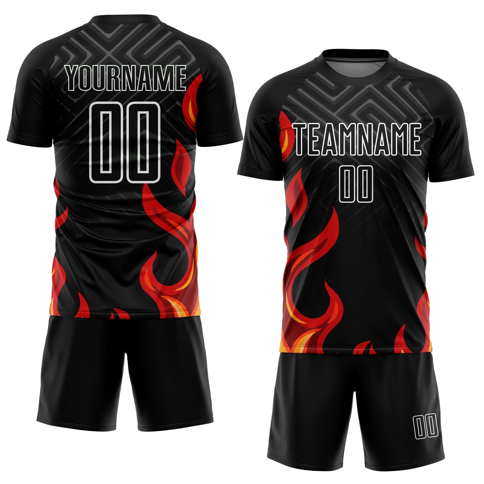 Custom Black Red-Gold Flame Sublimation Soccer Uniform Jersey view 2
