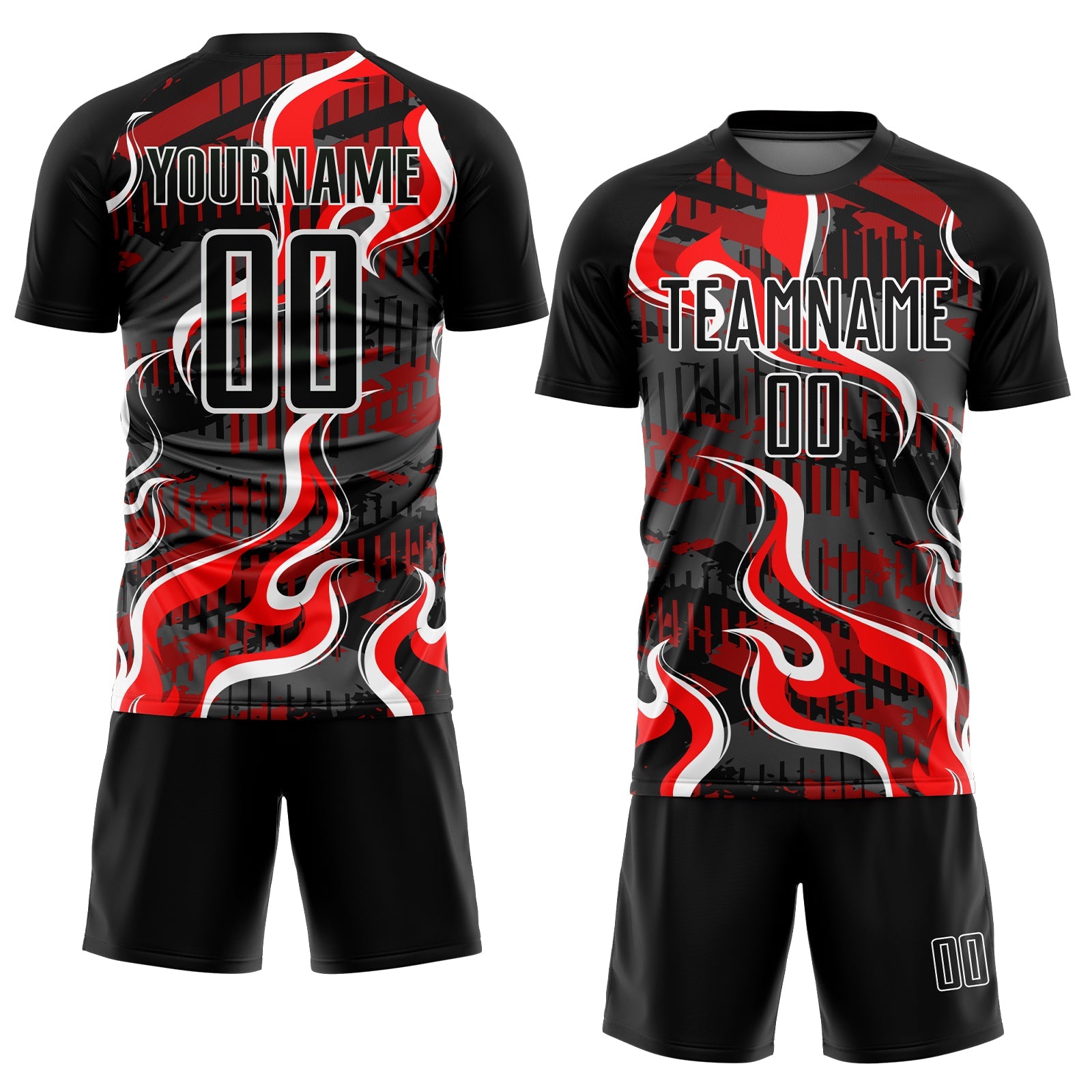Custom Black Red-White Flame Sublimation Soccer Uniform Jersey view 2