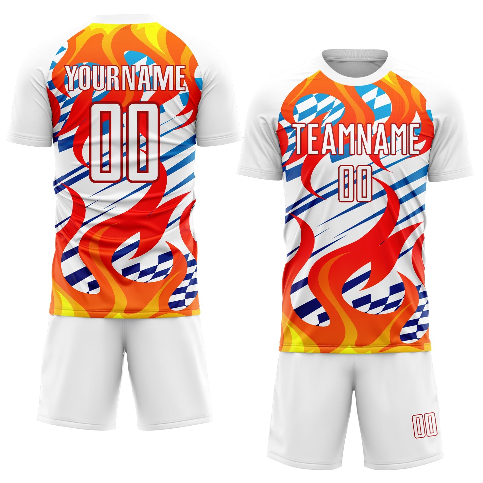 Custom White Red-Gold Flame Sublimation Soccer Uniform Jersey view 2