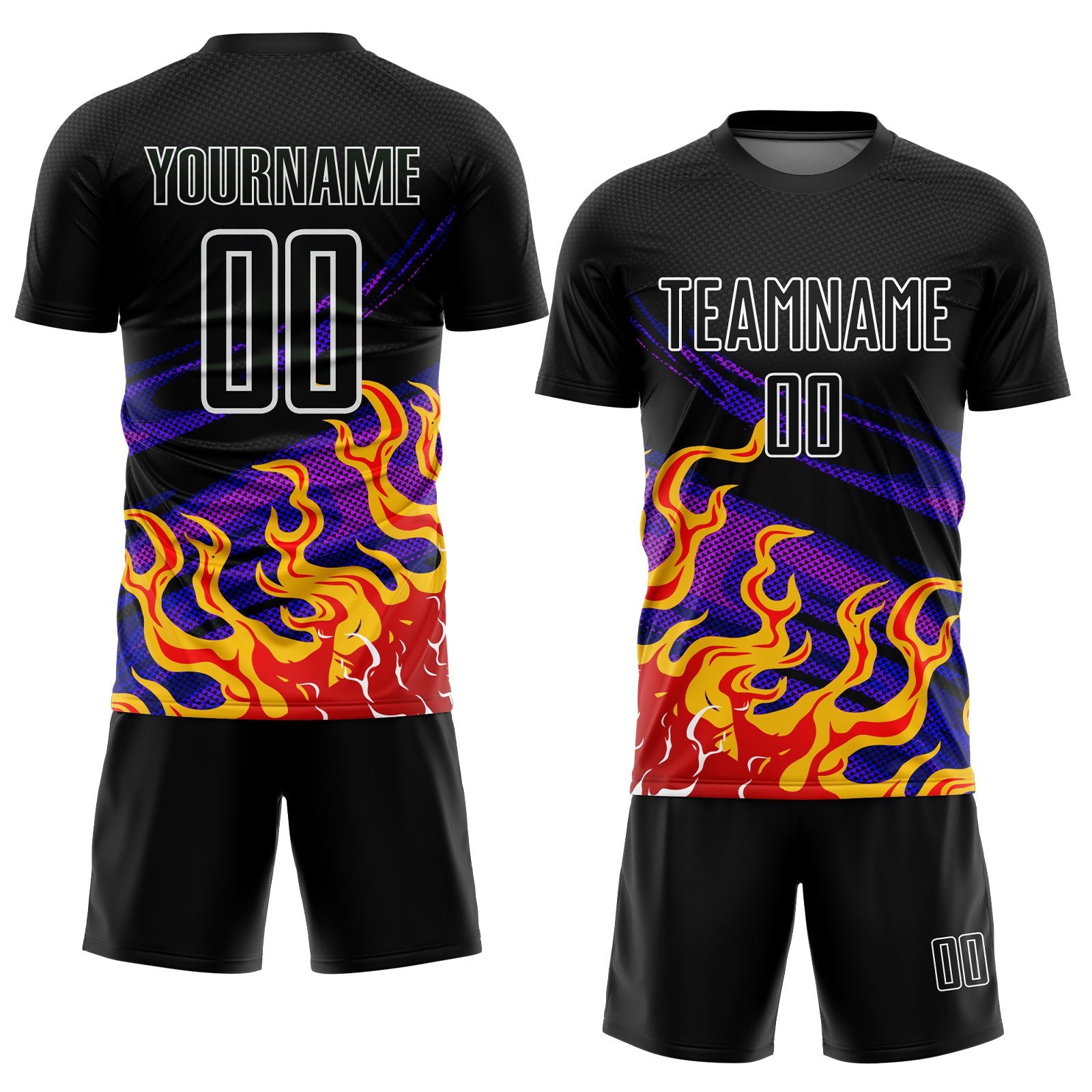 Custom Black Red-Purple Flame Sublimation Soccer Uniform Jersey view 2