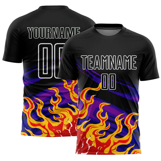 Custom Black Red-Purple Flame Sublimation Soccer Uniform Jersey - Main View