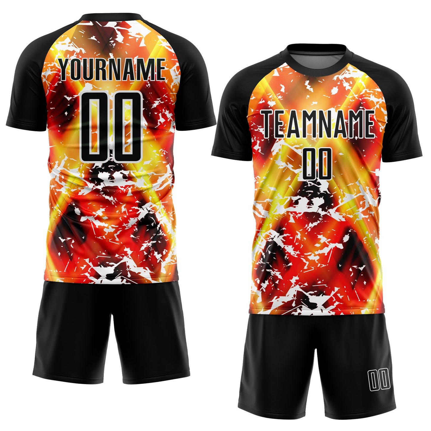 Custom Black Yellow-Red Flame Sublimation Soccer Uniform Jersey view 2