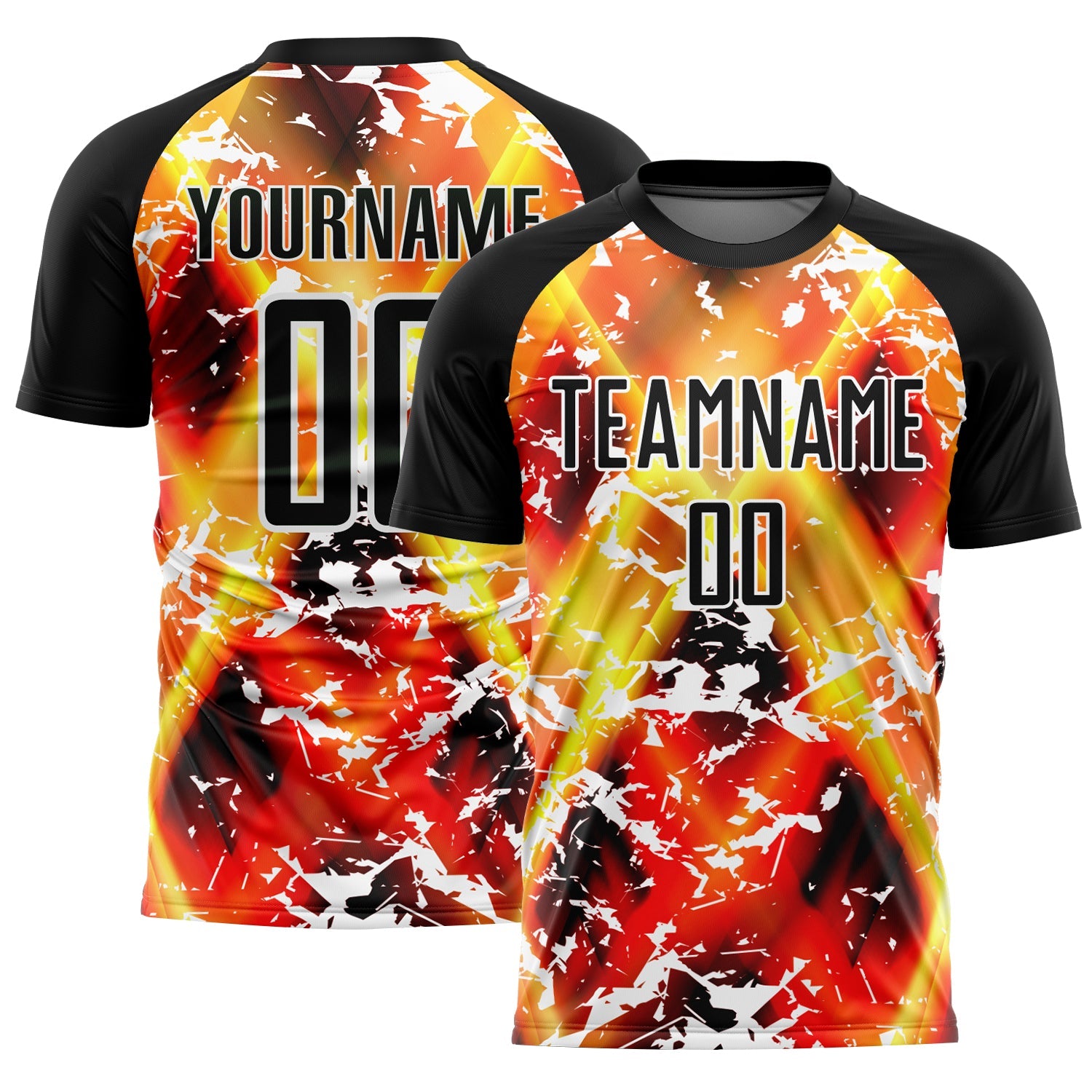 Custom Black Yellow-Red Flame Sublimation Soccer Uniform Jersey - Main View