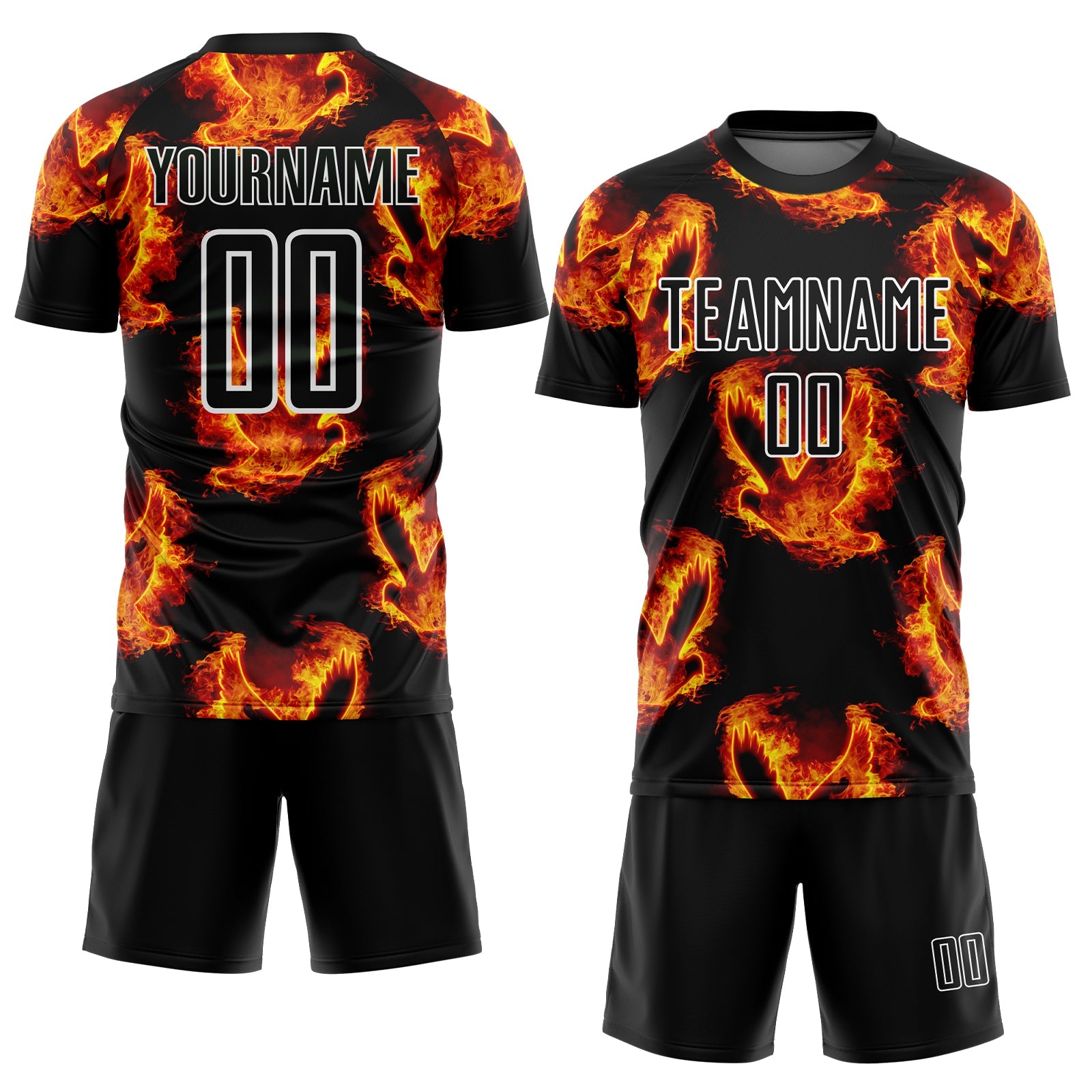 Custom Black Red-Gold Bird Flame Sublimation Soccer Uniform Jersey view 2