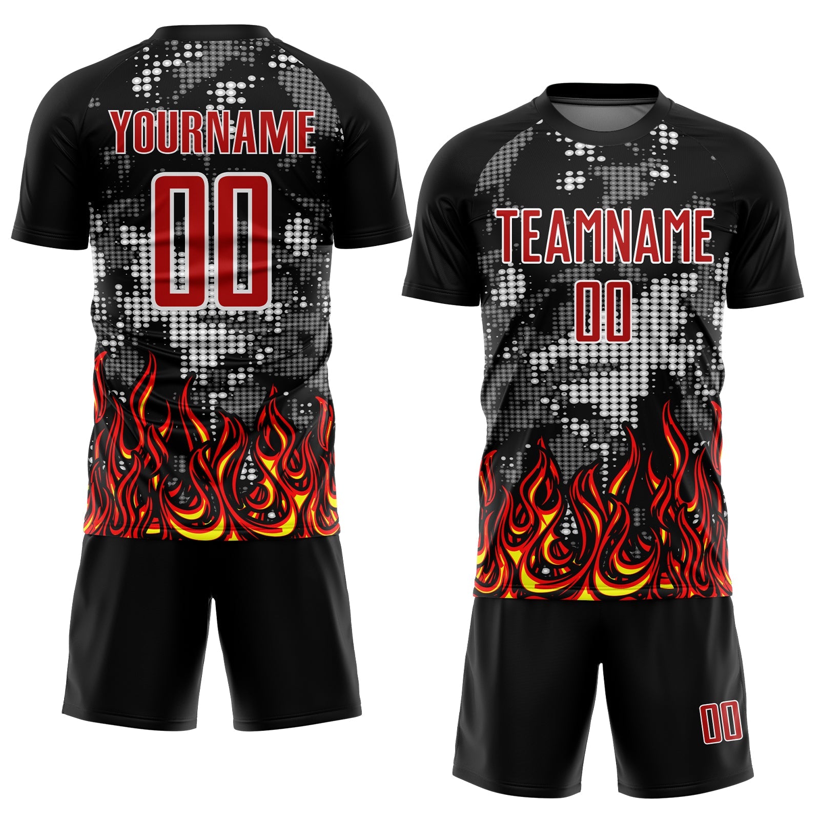 Custom Black Red Gold-Gray Flame Sublimation Soccer Uniform Jersey view 2