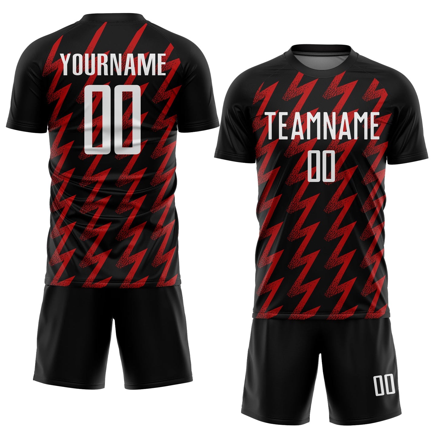 Custom Black White-Red Zigzag Shape Sublimation Soccer Uniform Jersey view 2