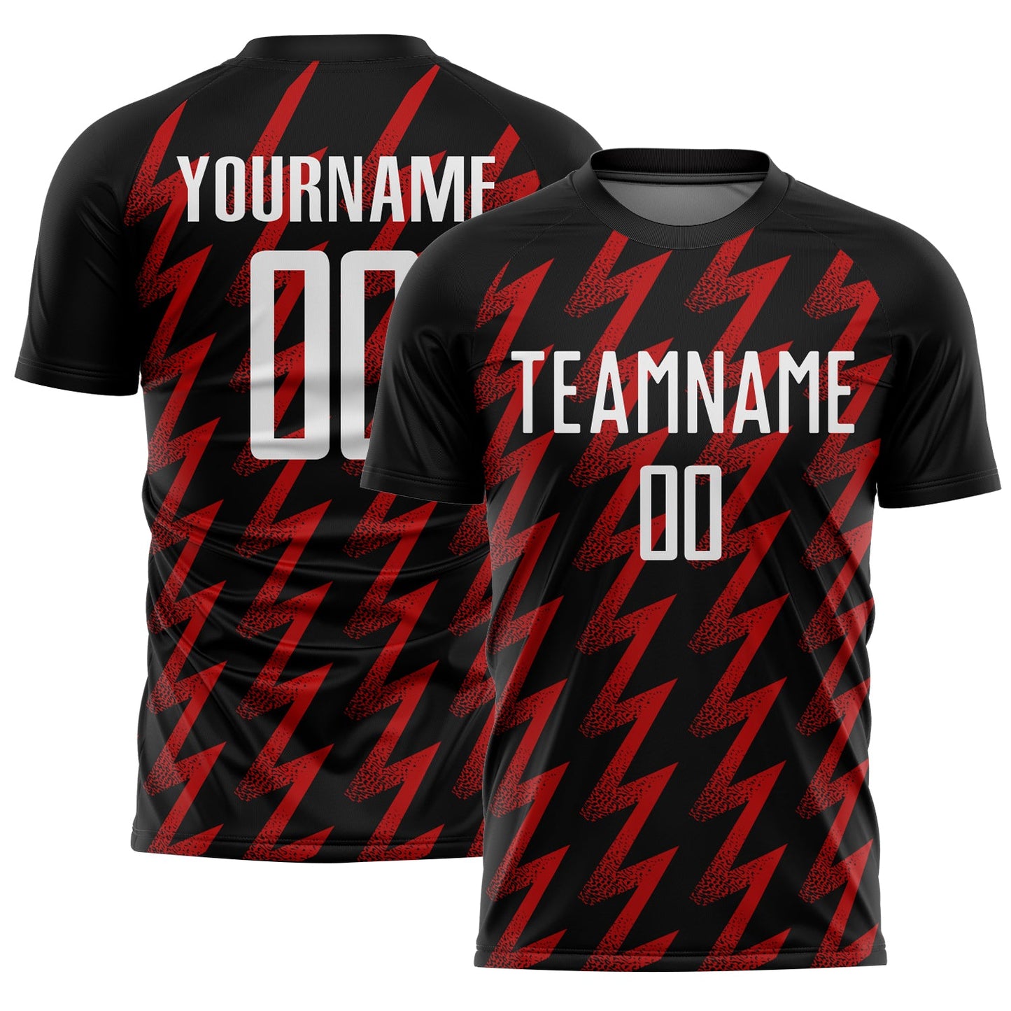 Custom Black White-Red Zigzag Shape Sublimation Soccer Uniform Jersey - Main View