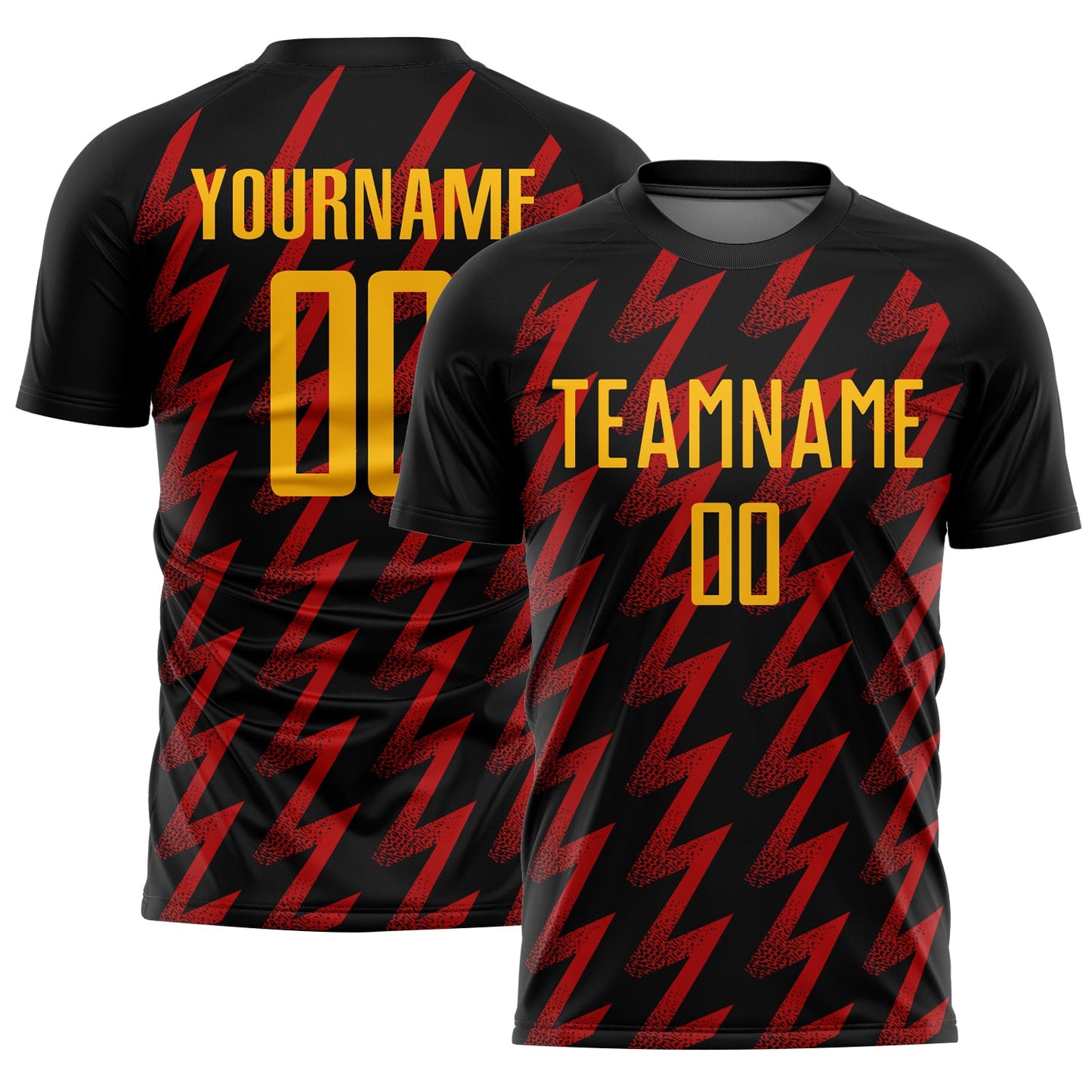 Custom Black Gold-Red Zigzag Shape Sublimation Soccer Uniform Jersey - Main View