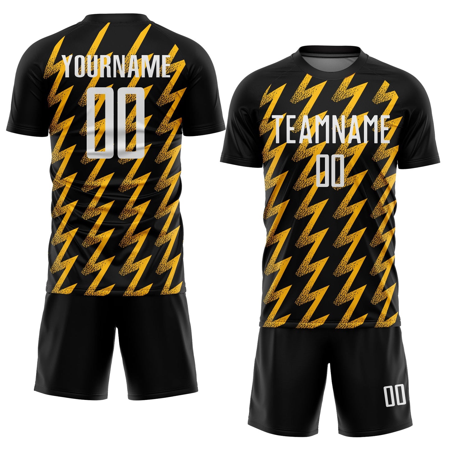 Custom Black White-Gold Zigzag Shape Sublimation Soccer Uniform Jersey view 2