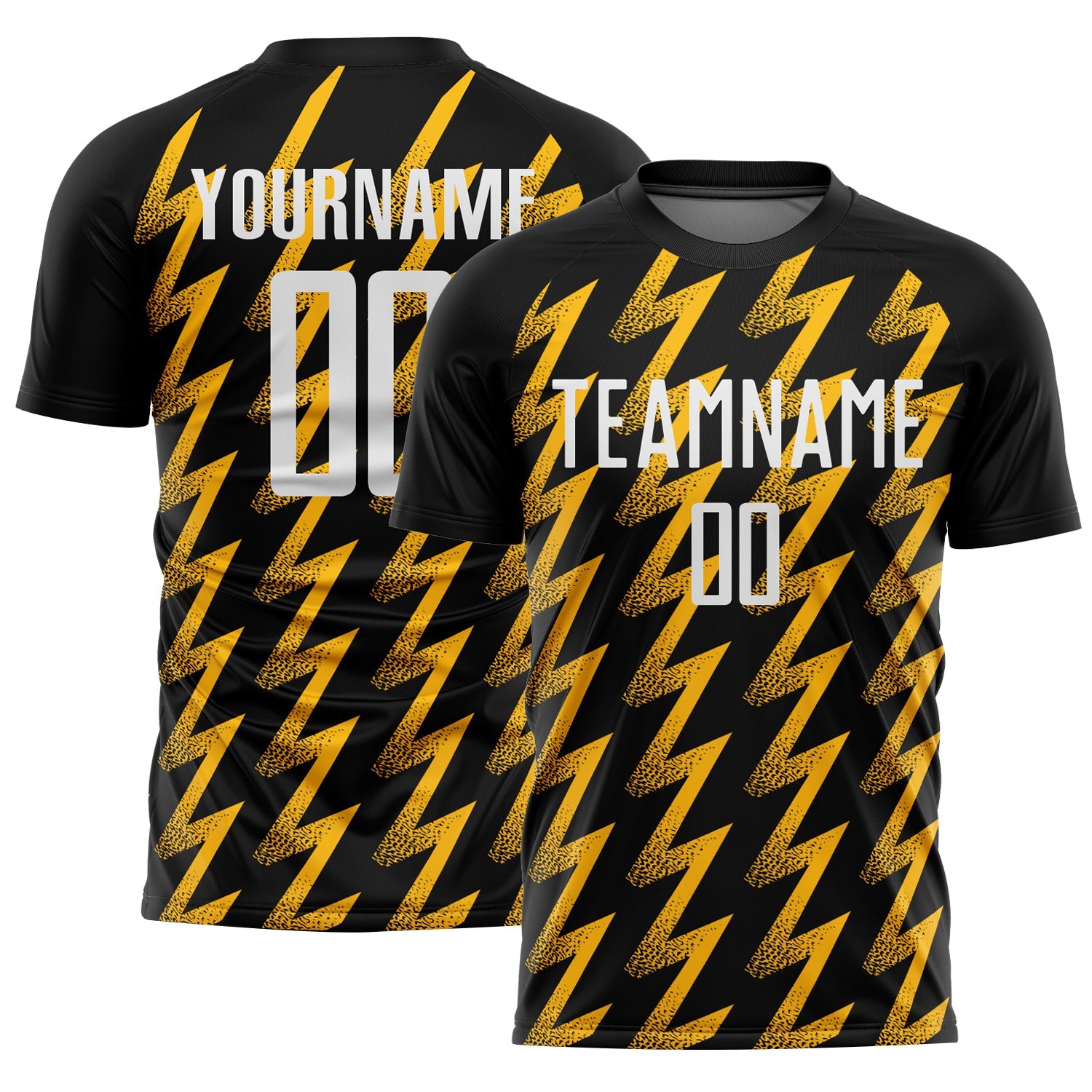 Custom Black White-Gold Zigzag Shape Sublimation Soccer Uniform Jersey - Main View