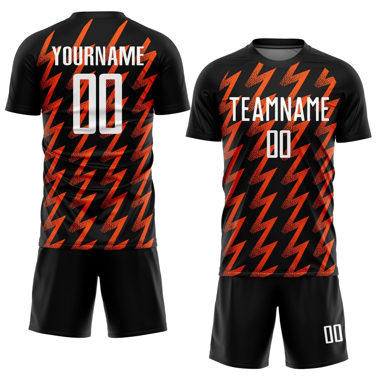 Custom Black White-Orange Zigzag Shape Sublimation Soccer Uniform Jersey view 2