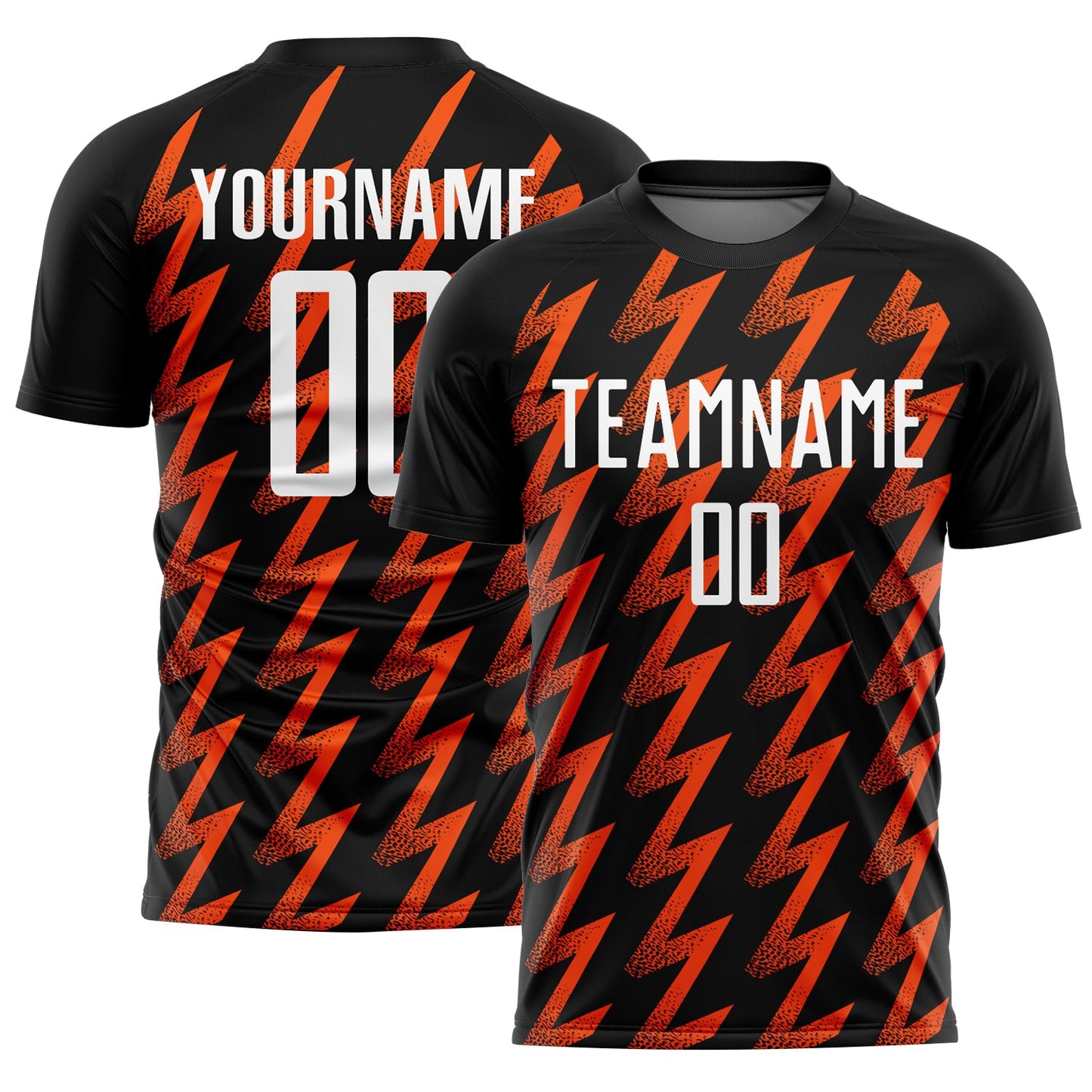 Custom Black White-Orange Zigzag Shape Sublimation Soccer Uniform Jersey - Main View