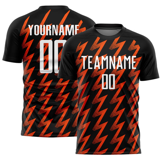 Custom Black White-Orange Zigzag Shape Sublimation Soccer Uniform Jersey - Main View