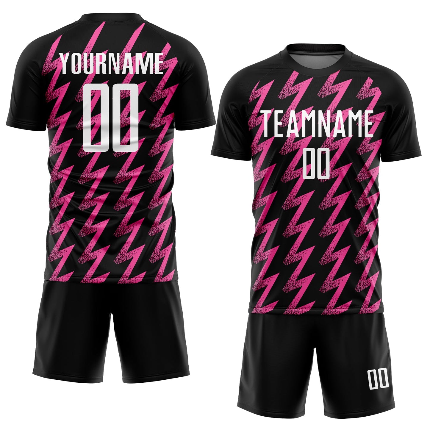 Custom Black White-Pink Zigzag Shape Sublimation Soccer Uniform Jersey view 2