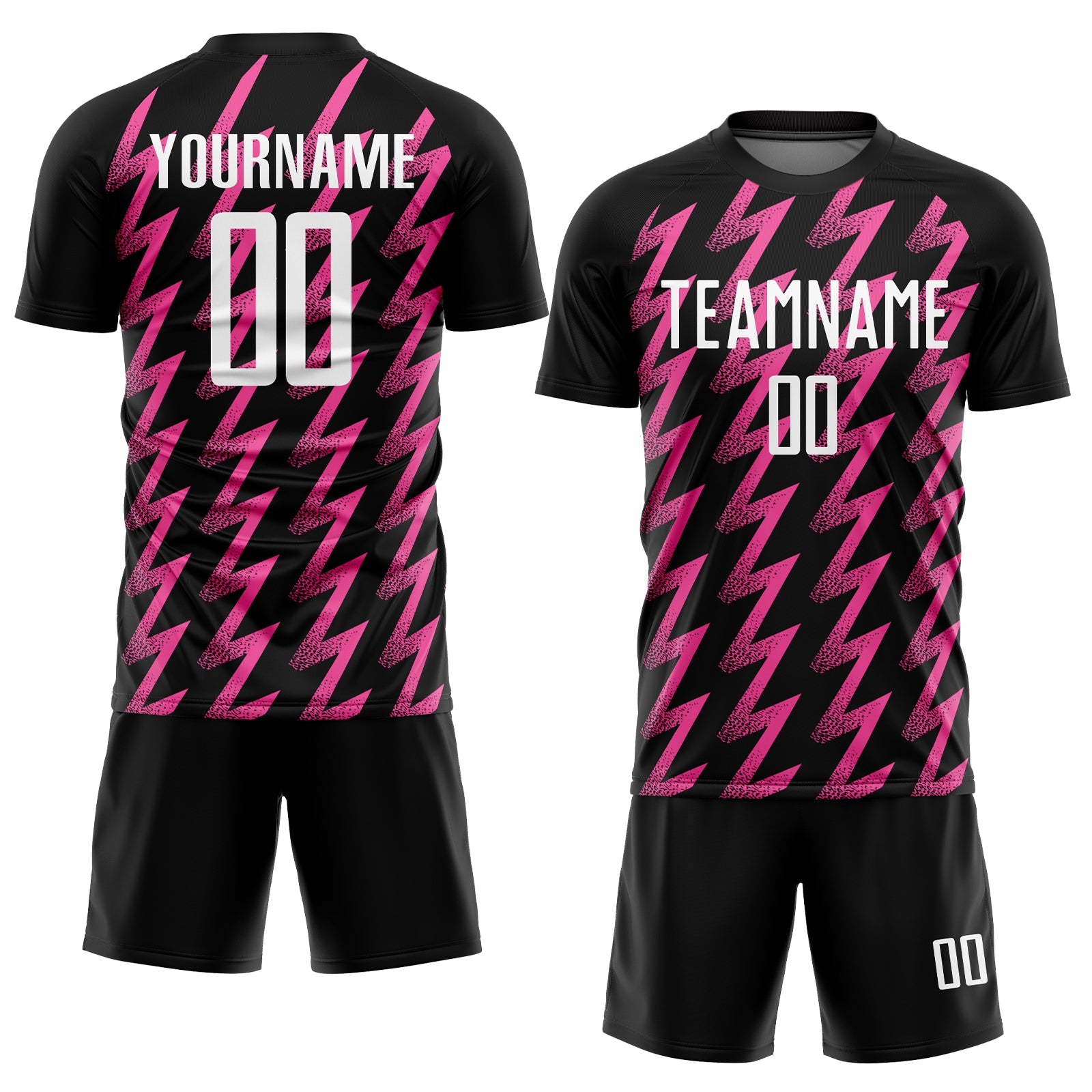 Custom Black White-Pink Zigzag Shape Sublimation Soccer Uniform Jersey view 2