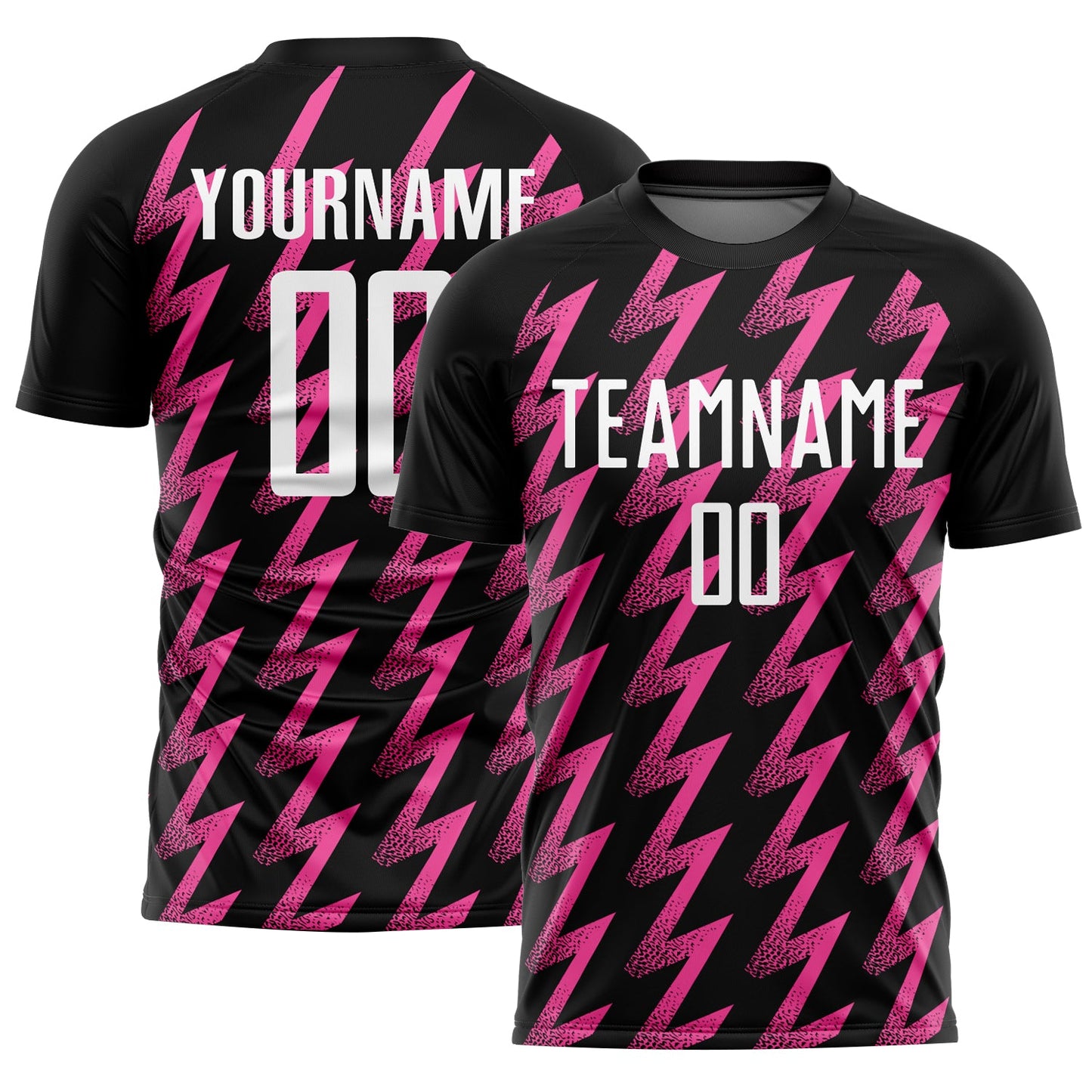 Custom Black White-Pink Zigzag Shape Sublimation Soccer Uniform Jersey - Main View