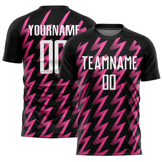 Custom Black White-Pink Zigzag Shape Sublimation Soccer Uniform Jersey - Main View